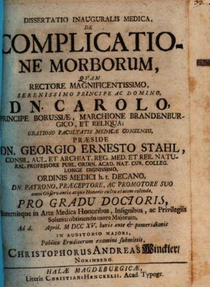 Diss. inaug. med. de complicatione morborum