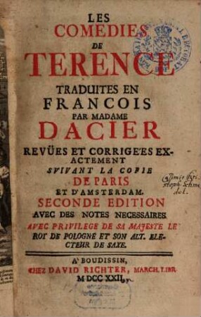 Les Comedies De Terence : Traduites En Francois