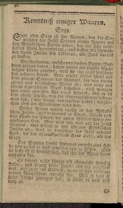 Kenntniß einiger Waaren.