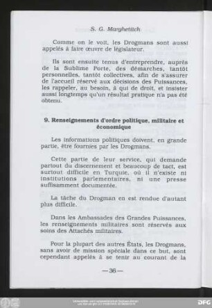 9. Renseignements d'ordre politique, militaire et économique