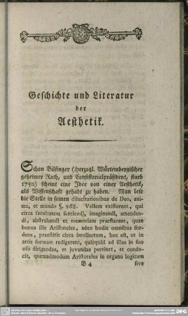 Geschichte und Literatur der Aesthetik