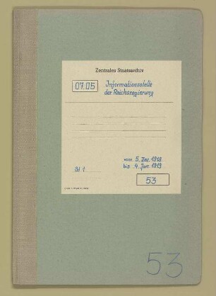 Wirtschafts- und Industrieberichte der Zweigstelle IX und der Zentrale für Unterstaatssekretär Curt Baake mit Anlagen. - Berichte 19-35