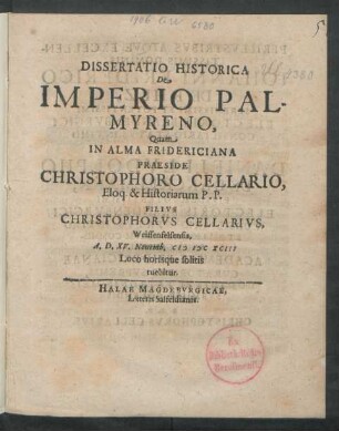 Dissertatio Historica De Imperio Palmyreno
