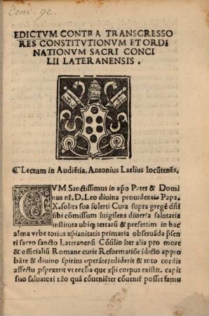 Edictvm Contra Transgressores Constitvtionvm Et Ordinationvm Sacri Concilii Lateranensis