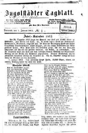 Ingolstädter Tagblatt. 1863, [1] = Jan. - Juni