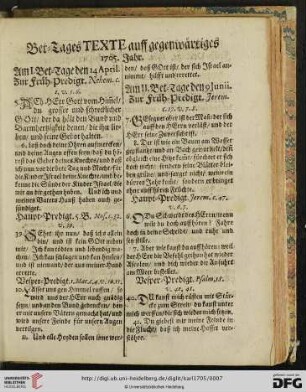 Bet = Tages Texte auff gegenwärtiges 1705. Jahr