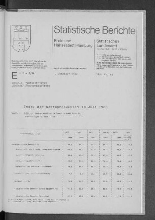 Index der Nettoproduktion im Juli 1988 : Lfd. Nr. 44