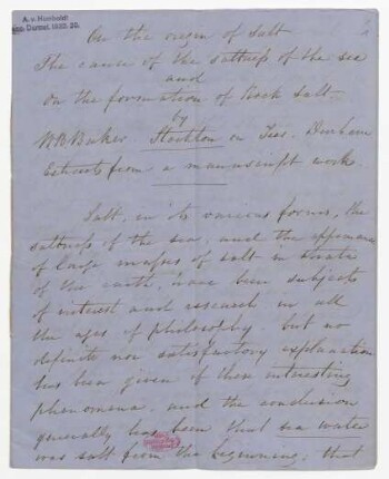 &quot;On the origin of Salt the saltness of the sea and on the formation of Rock Salt.&quot;