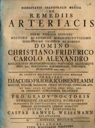 Dissertatio inavgvralis medica de remediis arteriacis