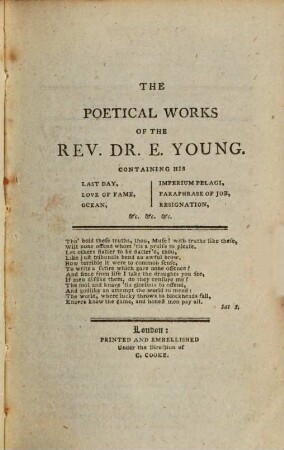The poetical works of Rev. Dr. E. Young : with the life of the author, 2. Last day, love of fame, ocean ...