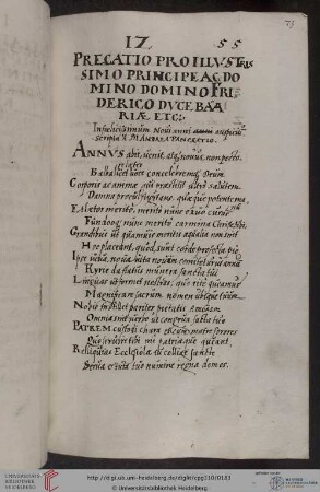 Andreas Pancratius, Gebet und disticha für den Kurprinzen