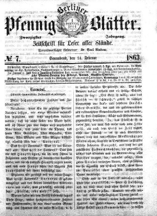 No. 7, Sonnabend, den 14. Februar 1863