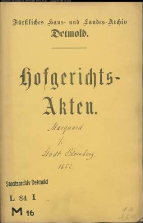 Marquard, Heinrich gegen Stadt Blomberg - Pfannenakzise