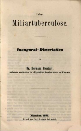 Über Miliartuberculose : Inaug.-Diss.