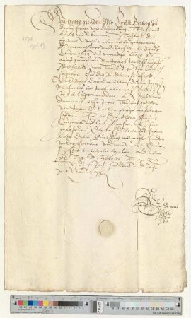 Herzog Ernst II. zu Braunschweig-Lüneburg quittiert dem Lüneburger Stadtrat den Empfang von 2000 Gulden lübisch Jahrespension zustehend aus dem Vertrag von 1562. Eigenhändige Unterschrift.