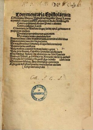 Commentaria epistolarum conficiendarum Henrici Bebbelii