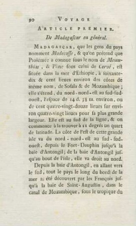 Article premier. De Madagascar en général