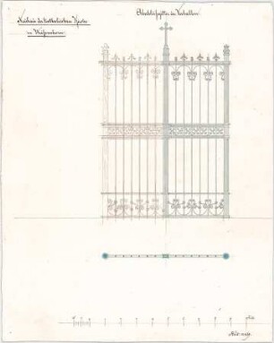 Voit, August von; Weißenhorn; Pfarrkirche - Vorhallen - Abschlussgitter (Ansicht, Querschnitt)