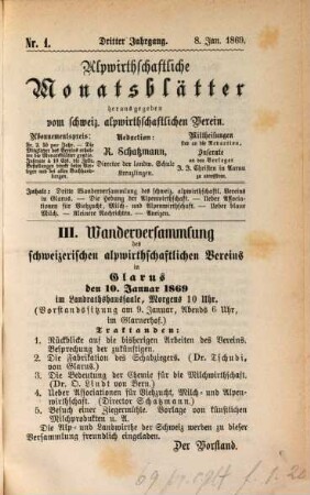 Alpwirtschaftliche Monatsblätter : Zeitschrift für Alpwirtschaft und Viehzucht. 3. 1869