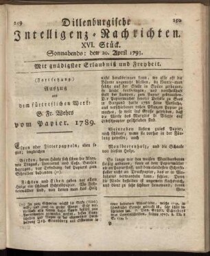 XVI. Stück. Sonnabends: den 20. April 1793.