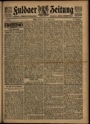 Erste Ausgabe vom Mittwoch, den 01. April 1903.