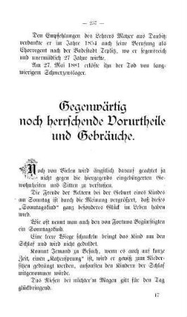 Gegenwärtig noch herrschende Vorurtheile und Gebräuche