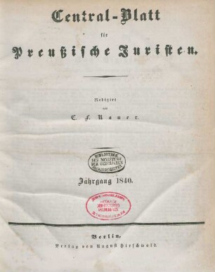 4.1840: Centralblatt für preußische Juristen
