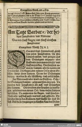 Am Tage Barbarae, der heiligen Jungfrawen, und Märterin ...