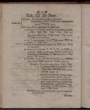 Tab. III. De Tono