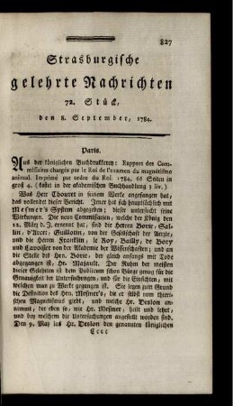 72. Stück, den 8. September, 1784.