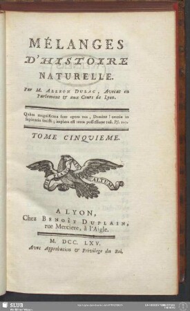 5: Mélanges D'Histoire Naturelle