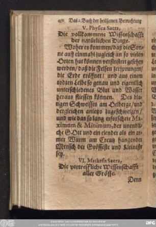 VI. Mathesis Sacra, Die vortreffliche Wissenschafft aller Grösse.