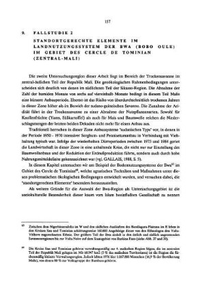 9. Fallstudie 2 Standortgerechte Elemente im Landnutzungssystem der BWA (Bobo Oule) im Gebiet des Cercle De Tominian (Zentral-Mali)