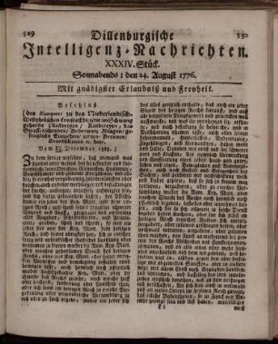 XXXIV. Stück: Sonnabends: den 24. August 1776