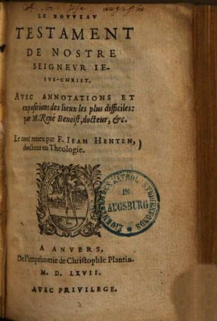 Le nouveau Testament de nostre seigneur Jesus-Christ
