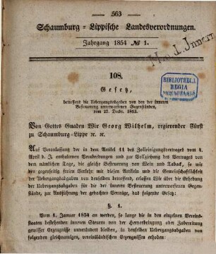 Schaumburg-Lippische Landesverordnungen. 7. 1854/55
