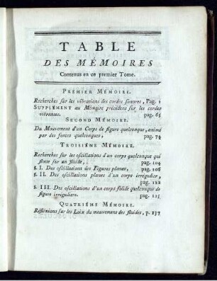 Table des Mémoires.