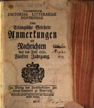 Erlangische gelehrte Anmerkungen und Nachrichten. 5. 1750