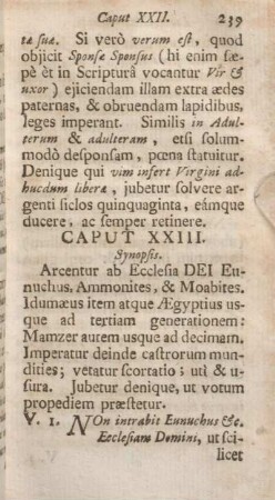Caput XXIII. Synopsis. Arcentur ab Ecclesia DEI Eunuchus, Ammonites, & Moabites.