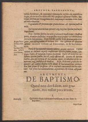 Argumenta De Baptismo, Quod non det fidem, nec gratiam, nec tollat peccatum.