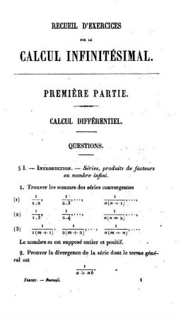 Première Partie. Calcul Différentiel. Questions. Solutions.