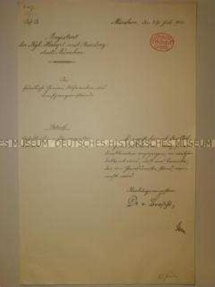 Kopie eines handschriftlichen Rundschreibens des Magistrats von München zur Erfassung von Gehaltszahlungen für vermißte Beamte
