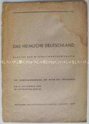 Broschüre zur Jahreskundgebung der Opfer des Faschismus am 22. September 1946 im Lustgarten Berlin mit Beiträgen mehrerer Widerstandskämpfer