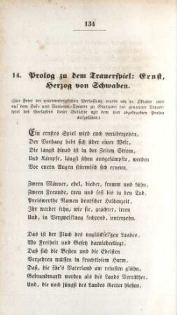 14. Prolog zu dem Trauerspiel: Ernst, Herzog von Schwaben.