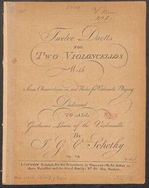 Twelve Duetts For Two Violoncellos With Some Observations on, and Rules for Violoncello Playing : Op. VII