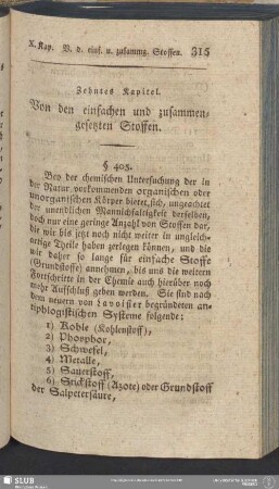 Zehntes Kapitel. Von den einfachen und zusammengesetzten Stoffen
