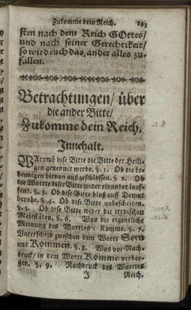 Betrachtungen, über die ander Bitte. Zukomme dein Reich