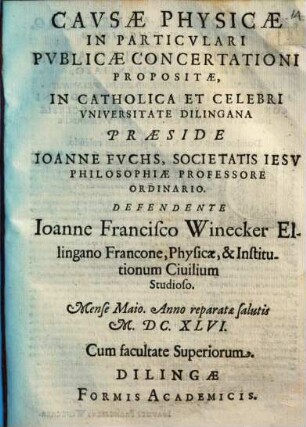 Cavsae Physicae In Particvlari