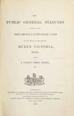 The Public general statutes : passed in the ... years of the reign of her Majesty Queen Victoria. 1879, 1879
