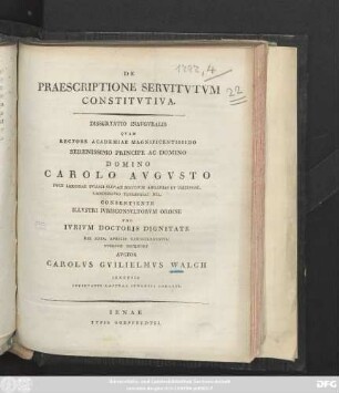 De Praescriptione Servitvtvm Constitvtiva : Dissertatio Inauguralis